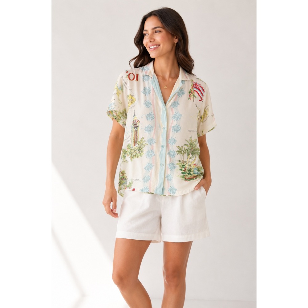 Jams World Limited Edition Hawaii Map No Ka Oi Rayon Shirt Women's XS Hawaiian